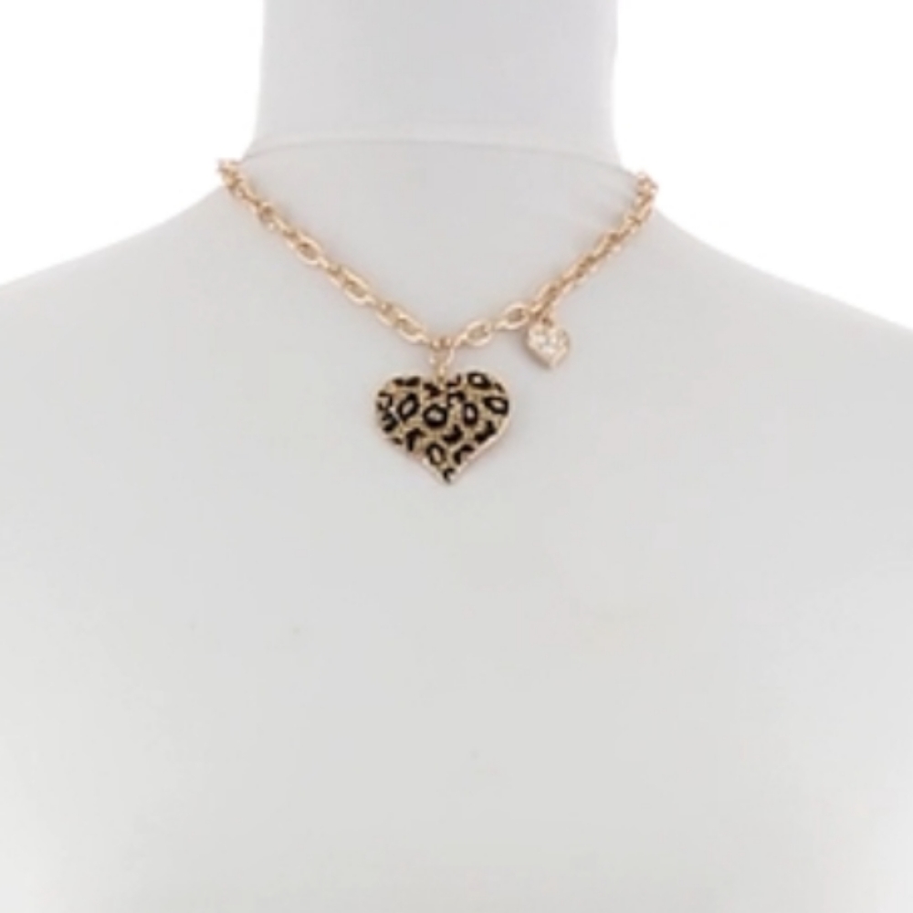 GUESS Gone Wild Animal Print Heart Necklace